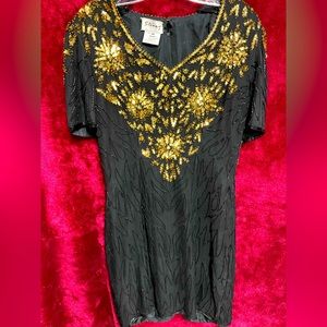 Stenay black cocktail party dress with decorative embroidery